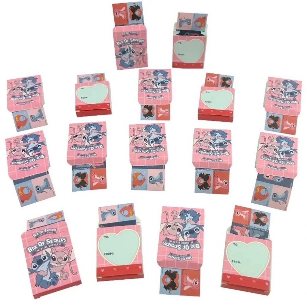 💞 New Disney Stitch 16-Pack Valentine Party Favor Sticker Boxes